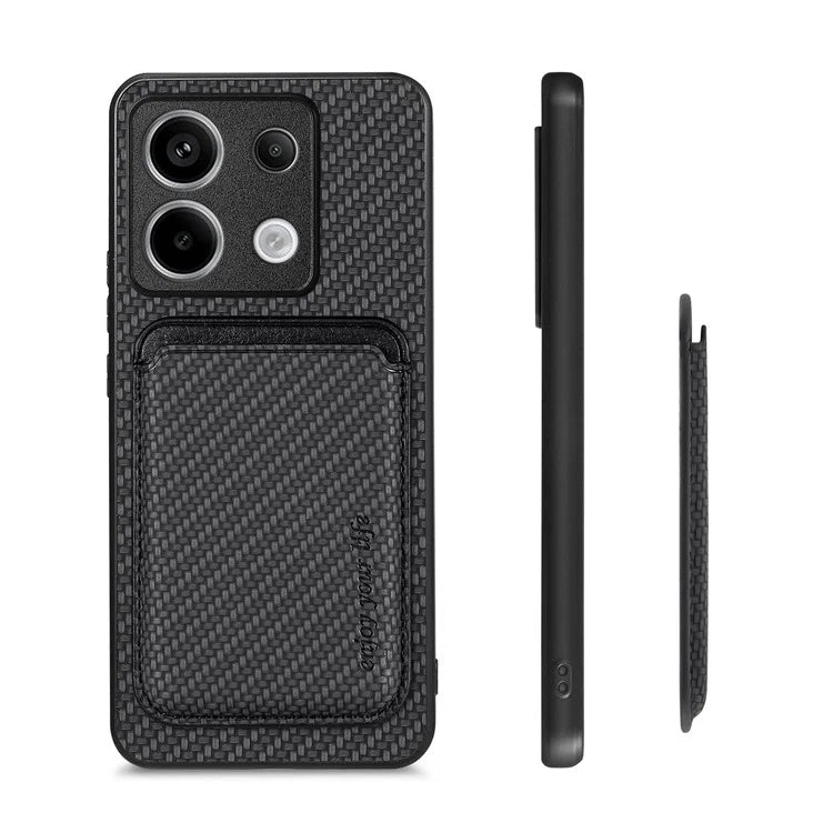 For Xiaomi Redmi Note 13 Pro 5G / Poco X6 5G Case Detachable Magnetic Card Slot Carbon Fiber Texture PU+TPU Phone Cover