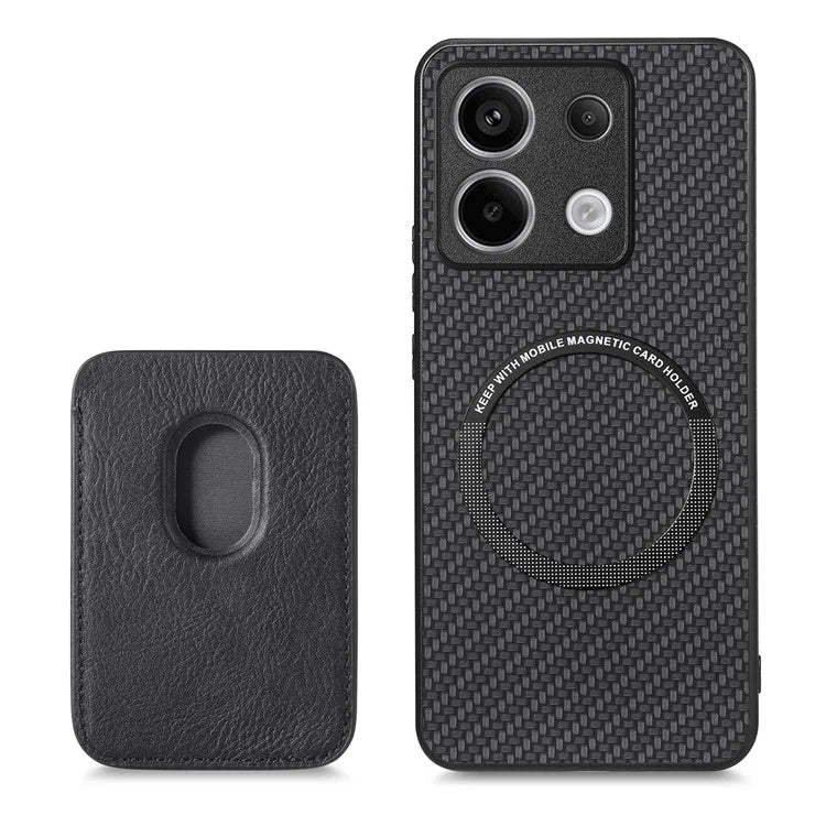 For Xiaomi Redmi Note 13 Pro 5G / Poco X6 5G Case Detachable Magnetic Card Slot Carbon Fiber Texture PU+TPU Phone Cover