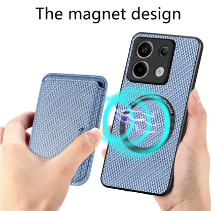 For Xiaomi Redmi Note 13 Pro 5G / Poco X6 5G Case Detachable Magnetic Card Slot Carbon Fiber Texture PU+TPU Phone Cover