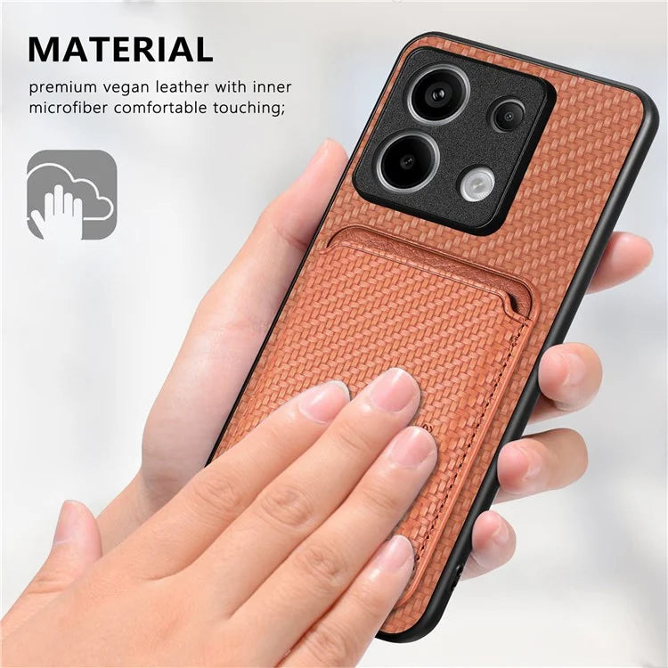 For Xiaomi Redmi Note 13 Pro 5G / Poco X6 5G Case Detachable Magnetic Card Slot Carbon Fiber Texture PU+TPU Phone Cover
