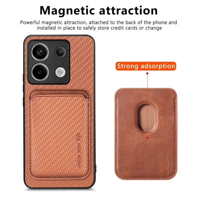 For Xiaomi Redmi Note 13 Pro 5G / Poco X6 5G Case Detachable Magnetic Card Slot Carbon Fiber Texture PU+TPU Phone Cover