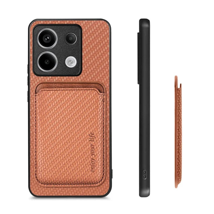 For Xiaomi Redmi Note 13 Pro 5G / Poco X6 5G Case Detachable Magnetic Card Slot Carbon Fiber Texture PU+TPU Phone Cover