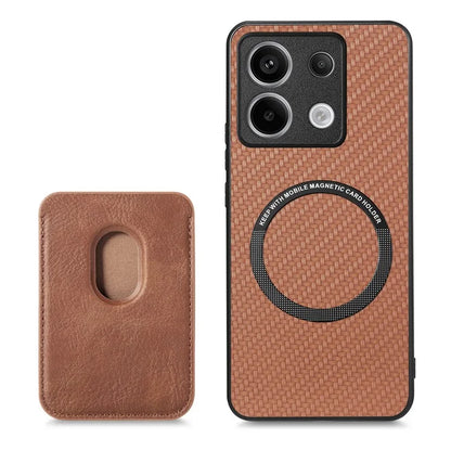 For Xiaomi Redmi Note 13 Pro 5G / Poco X6 5G Case Detachable Magnetic Card Slot Carbon Fiber Texture PU+TPU Phone Cover