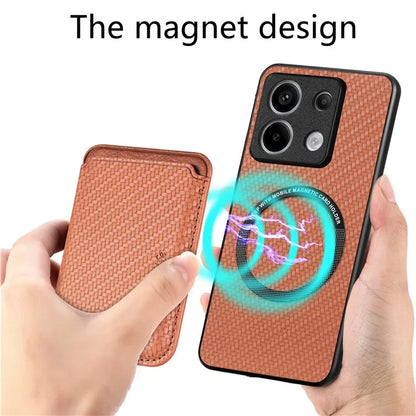 For Xiaomi Redmi Note 13 Pro 5G / Poco X6 5G Case Detachable Magnetic Card Slot Carbon Fiber Texture PU+TPU Phone Cover