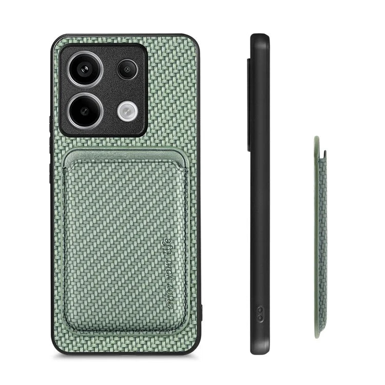 For Xiaomi Redmi Note 13 Pro 5G / Poco X6 5G Case Detachable Magnetic Card Slot Carbon Fiber Texture PU+TPU Phone Cover