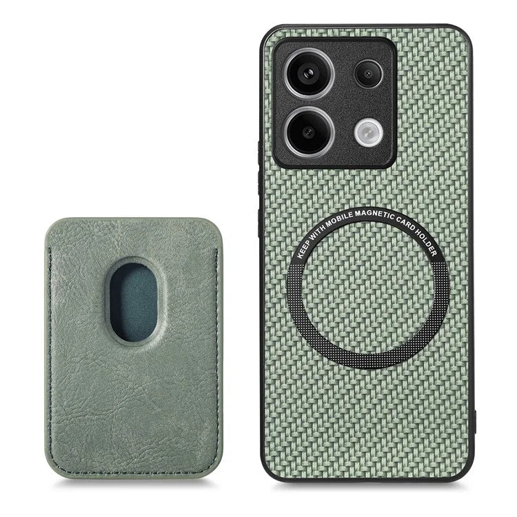 For Xiaomi Redmi Note 13 Pro 5G / Poco X6 5G Case Detachable Magnetic Card Slot Carbon Fiber Texture PU+TPU Phone Cover