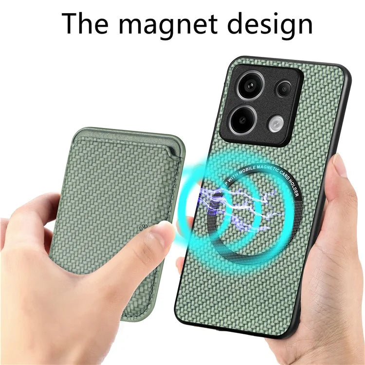 For Xiaomi Redmi Note 13 Pro 5G / Poco X6 5G Case Detachable Magnetic Card Slot Carbon Fiber Texture PU+TPU Phone Cover