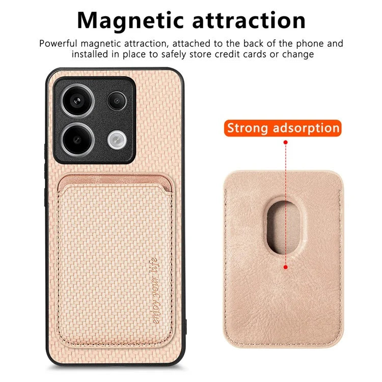 For Xiaomi Redmi Note 13 Pro 5G / Poco X6 5G Case Detachable Magnetic Card Slot Carbon Fiber Texture PU+TPU Phone Cover