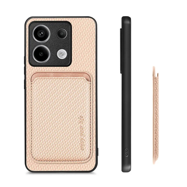 For Xiaomi Redmi Note 13 Pro 5G / Poco X6 5G Case Detachable Magnetic Card Slot Carbon Fiber Texture PU+TPU Phone Cover