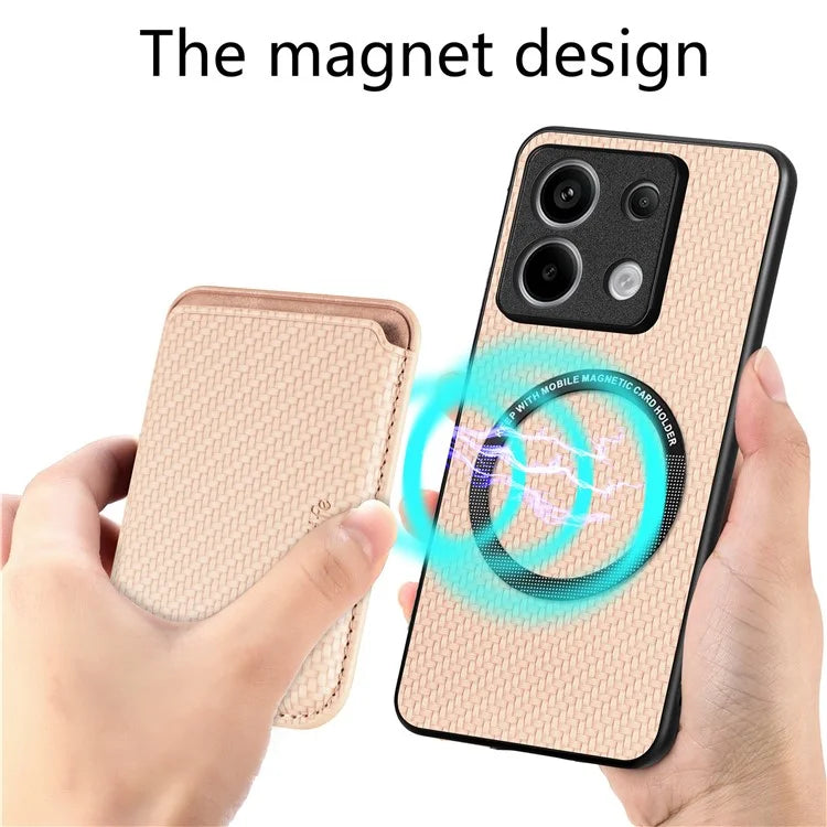 For Xiaomi Redmi Note 13 Pro 5G / Poco X6 5G Case Detachable Magnetic Card Slot Carbon Fiber Texture PU+TPU Phone Cover