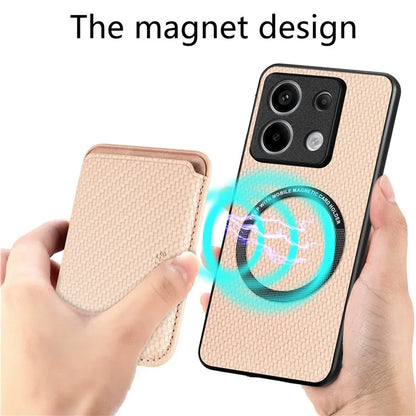 For Xiaomi Redmi Note 13 Pro 5G / Poco X6 5G Case Detachable Magnetic Card Slot Carbon Fiber Texture PU+TPU Phone Cover