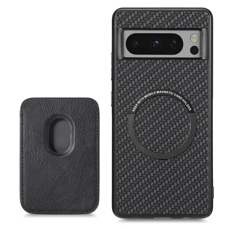 For Google Pixel 8 Pro Case Carbon Fiber Texture Phone Cover with Magnetic Card Holder