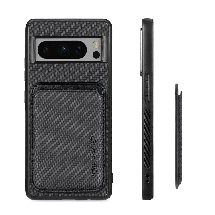 For Google Pixel 8 Pro Case Carbon Fiber Texture Phone Cover with Magnetic Card Holder