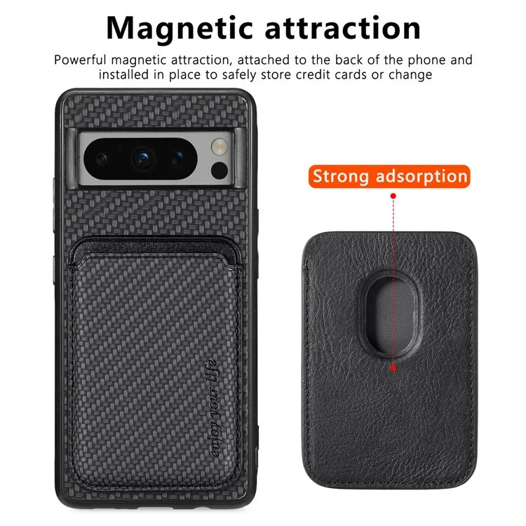 For Google Pixel 8 Pro Case Carbon Fiber Texture Phone Cover with Magnetic Card Holder