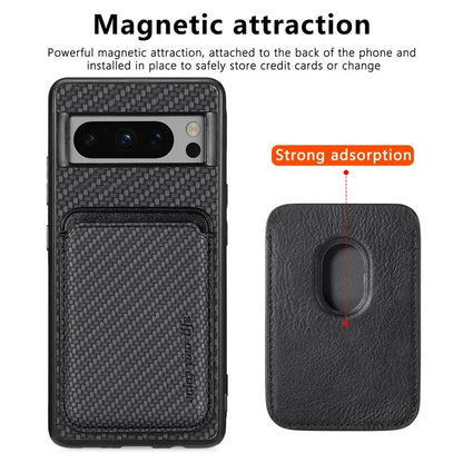 For Google Pixel 8 Pro Case Carbon Fiber Texture Phone Cover with Magnetic Card Holder