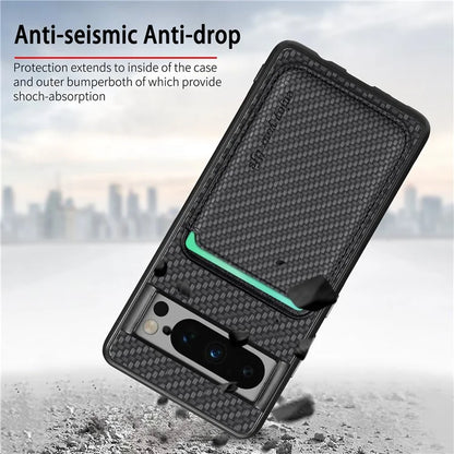 For Google Pixel 8 Pro Case Carbon Fiber Texture Phone Cover with Magnetic Card Holder