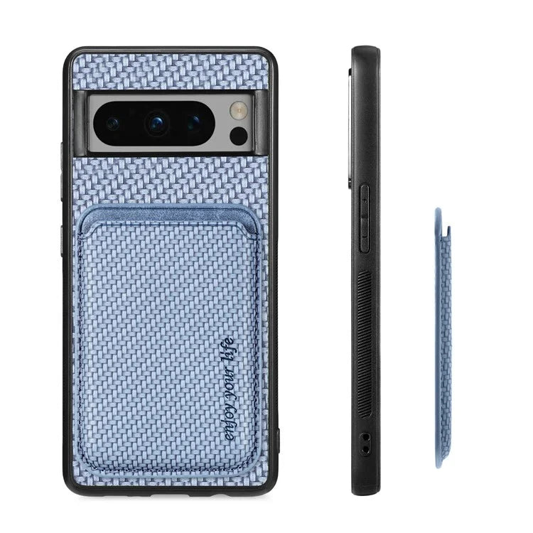 For Google Pixel 8 Pro Case Carbon Fiber Texture Phone Cover with Magnetic Card Holder