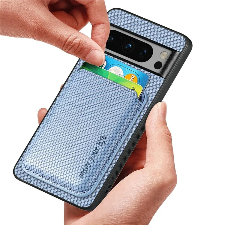 For Google Pixel 8 Pro Case Carbon Fiber Texture Phone Cover with Magnetic Card Holder