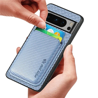 For Google Pixel 8 Pro Case Carbon Fiber Texture Phone Cover with Magnetic Card Holder