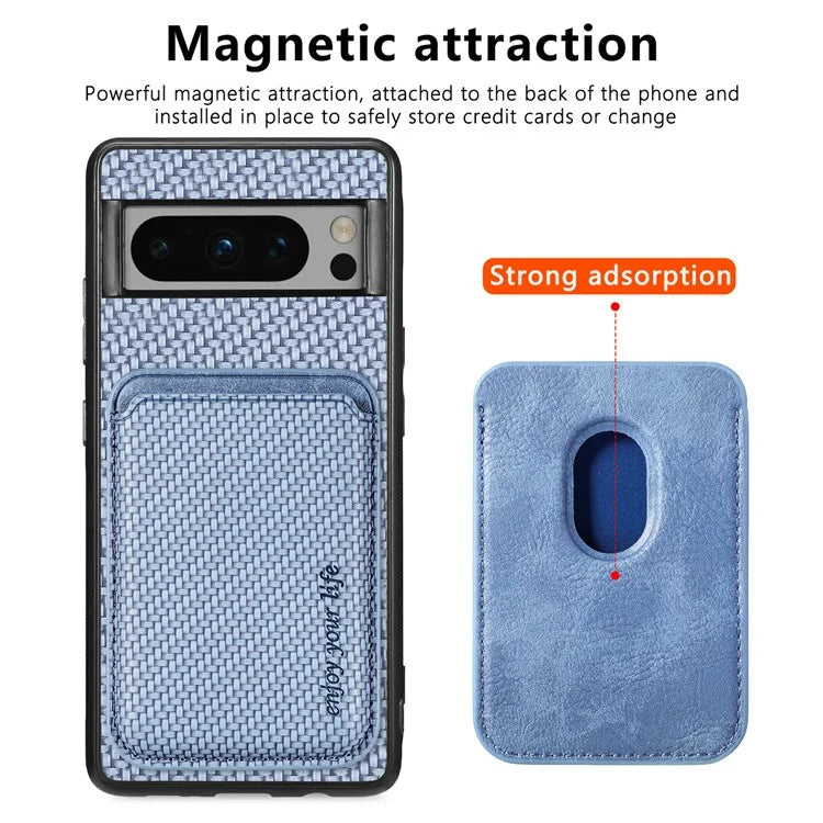 For Google Pixel 8 Pro Case Carbon Fiber Texture Phone Cover with Magnetic Card Holder