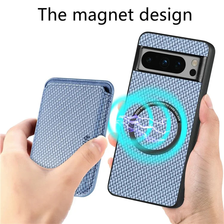 For Google Pixel 8 Pro Case Carbon Fiber Texture Phone Cover with Magnetic Card Holder