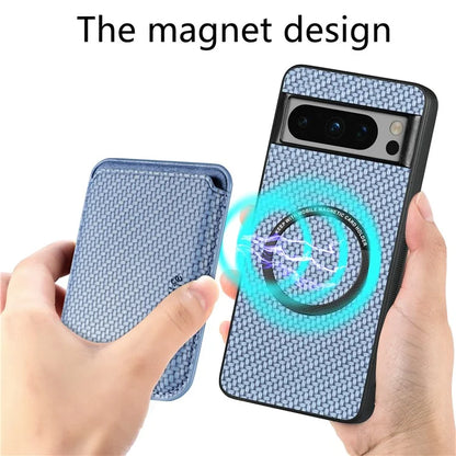 For Google Pixel 8 Pro Case Carbon Fiber Texture Phone Cover with Magnetic Card Holder