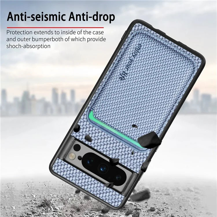 For Google Pixel 8 Pro Case Carbon Fiber Texture Phone Cover with Magnetic Card Holder