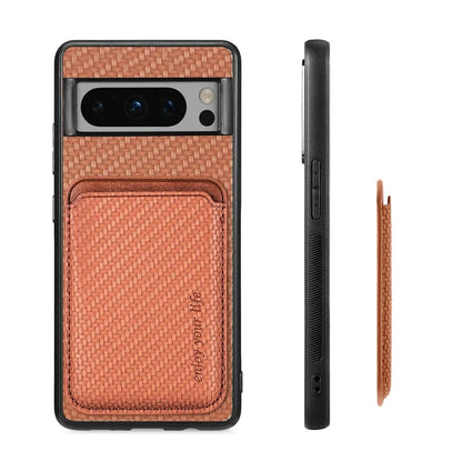 For Google Pixel 8 Pro Case Carbon Fiber Texture Phone Cover with Magnetic Card Holder