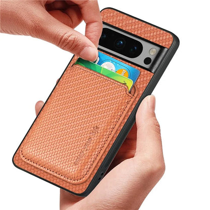 For Google Pixel 8 Pro Case Carbon Fiber Texture Phone Cover with Magnetic Card Holder