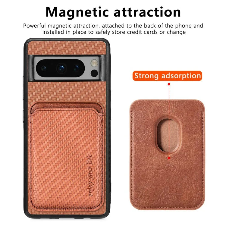 For Google Pixel 8 Pro Case Carbon Fiber Texture Phone Cover with Magnetic Card Holder