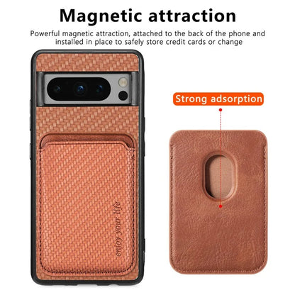 For Google Pixel 8 Pro Case Carbon Fiber Texture Phone Cover with Magnetic Card Holder
