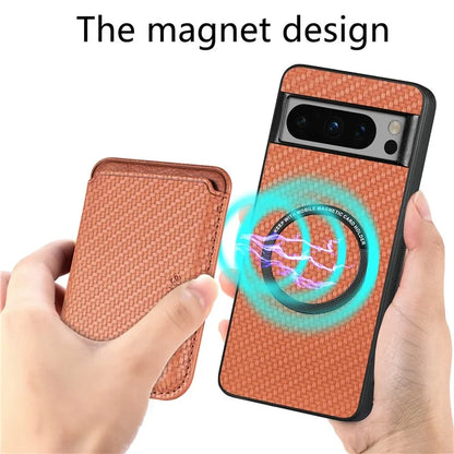 For Google Pixel 8 Pro Case Carbon Fiber Texture Phone Cover with Magnetic Card Holder
