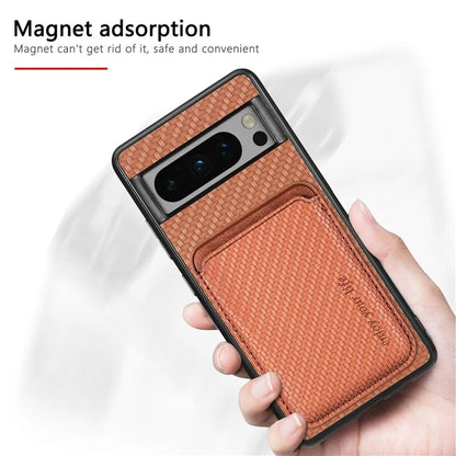 For Google Pixel 8 Pro Case Carbon Fiber Texture Phone Cover with Magnetic Card Holder