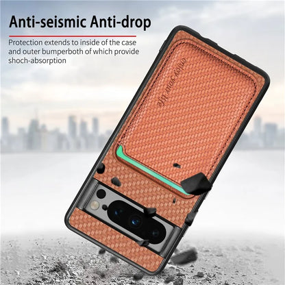 For Google Pixel 8 Pro Case Carbon Fiber Texture Phone Cover with Magnetic Card Holder