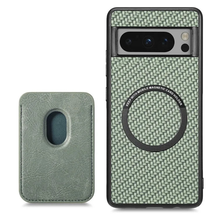 For Google Pixel 8 Pro Case Carbon Fiber Texture Phone Cover with Magnetic Card Holder