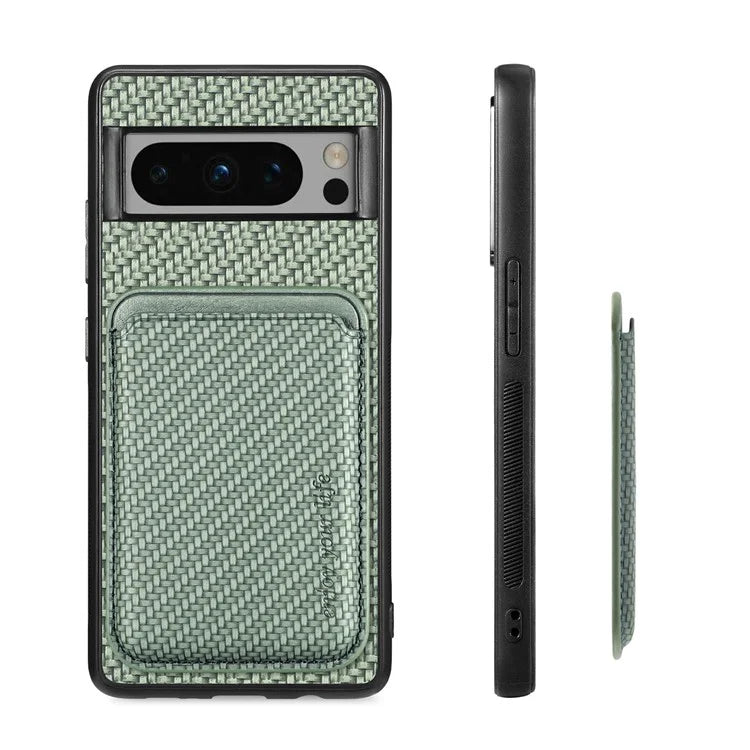For Google Pixel 8 Pro Case Carbon Fiber Texture Phone Cover with Magnetic Card Holder