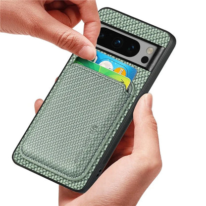 For Google Pixel 8 Pro Case Carbon Fiber Texture Phone Cover with Magnetic Card Holder