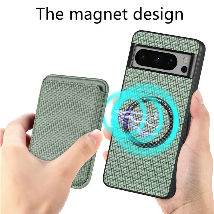 For Google Pixel 8 Pro Case Carbon Fiber Texture Phone Cover with Magnetic Card Holder