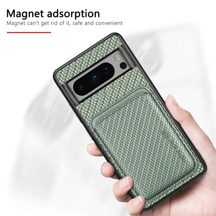 For Google Pixel 8 Pro Case Carbon Fiber Texture Phone Cover with Magnetic Card Holder