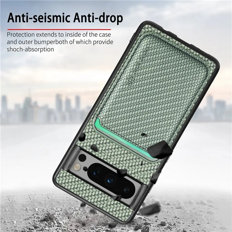 For Google Pixel 8 Pro Case Carbon Fiber Texture Phone Cover with Magnetic Card Holder