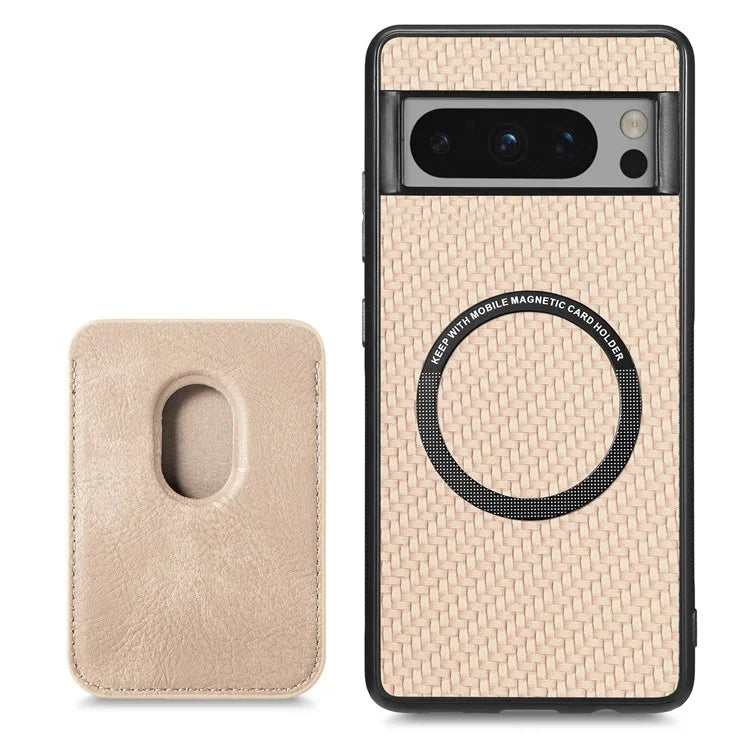 For Google Pixel 8 Pro Case Carbon Fiber Texture Phone Cover with Magnetic Card Holder