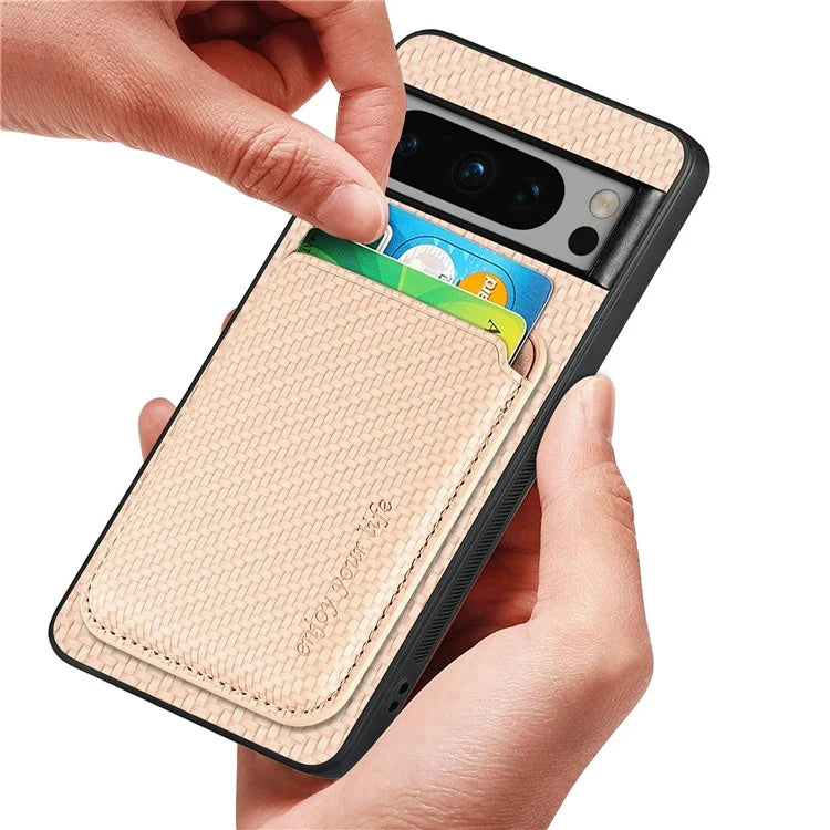 For Google Pixel 8 Pro Case Carbon Fiber Texture Phone Cover with Magnetic Card Holder