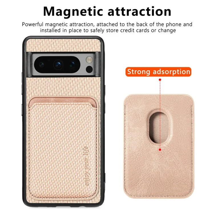For Google Pixel 8 Pro Case Carbon Fiber Texture Phone Cover with Magnetic Card Holder