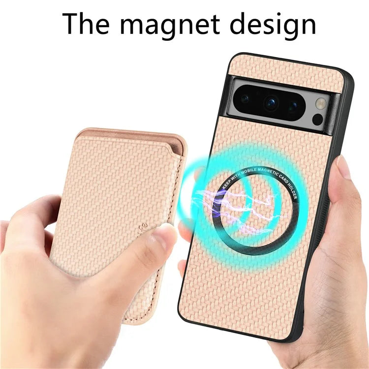 For Google Pixel 8 Pro Case Carbon Fiber Texture Phone Cover with Magnetic Card Holder