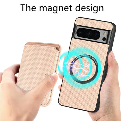 For Google Pixel 8 Pro Case Carbon Fiber Texture Phone Cover with Magnetic Card Holder