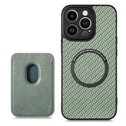 M2 For iPhone 13 Pro Case Carbon Fiber Texture PU+TPU Phone Cover with Magnetic Card Slot