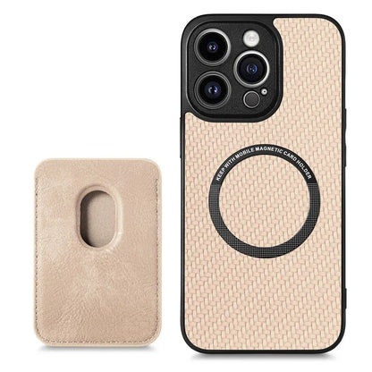 M2 For iPhone 13 Pro Case Carbon Fiber Texture PU+TPU Phone Cover with Magnetic Card Slot