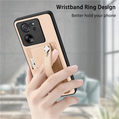 C1-01 For Xiaomi 13T / 13T Pro / Redmi K60 Ultra Case Card Holder Wristband Leather Coated TPU+PC Cover