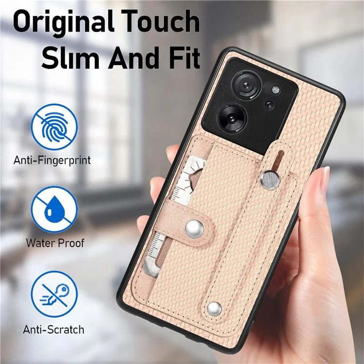 C1-01 For Xiaomi 13T / 13T Pro / Redmi K60 Ultra Case Card Holder Wristband Leather Coated TPU+PCCover