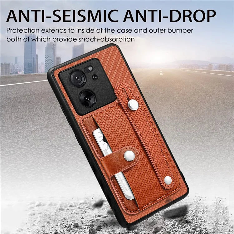 C1-01 For Xiaomi 13T / 13T Pro / Redmi K60 Ultra Case Card Holder Wristband Leather Coated TPU+PCCover